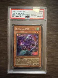 Yu-Gi-Oh Legacy of Darkness 1st Edition Yata-Garasu LOD-000 PSA 9 - Image 1