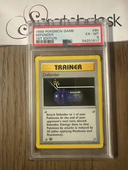 PSA 6 - Pokemon DEFENDER 80/102 - 1ST EDITION SHADOWLESS BASE SET First Trainer - Image 1