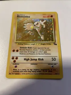 Pokemon Fossil Hitmonlee 7/62 Unlimited Holo Rare Card WOTC-LP-MP - Image 1