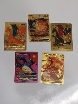 LOT OF 5 Charizard Gold Foil Card Lot VMAX GX Rare Holo Pokemon. FAN ART - Image 1