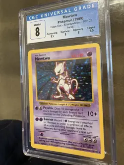1999 Pokemon TCG Base Set Shadowless Mewtwo Holo Rare CGC 8 10/102 Card Stock - Image 3