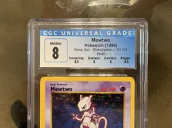 1999 Pokemon TCG Base Set Shadowless Mewtwo Holo Rare CGC 8 10/102 Card Stock - Image 5