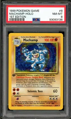 PSA 8 Base Set Unlimited Machamp Holo 8/102 HOLO BLEED Pokemon Cards 1999🔥 - Image 1
