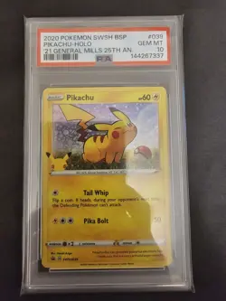 2020 POKEMON SWSH PROMO GENERAL MILLS 25TH ANNIVERSARY #039 PIKACHU-HOLO PSA 10 - Image 1
