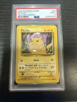 1999 Pokemon Base Set Pikachu Yellow Cheeks Unlimited, 58/102, PSA 9 - Image 1