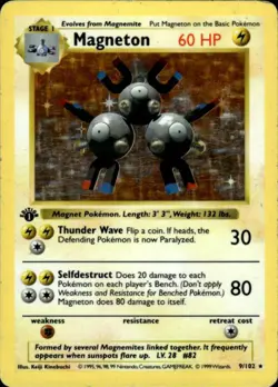 Pokemon Magneton 9/102 Base Set Holo 1st Edition Heavily Played - Image 1