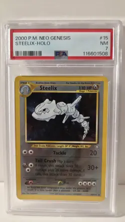 2000 Pokemon Unlimited Neo Genesis Steelix Holo 15/111 PSA 7 NM SWIRL - Image 1