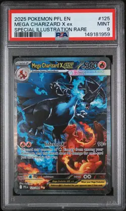 2025 POKEMON PFL SPECIAL ILLUSTRATION RARE #125 MEGA CHARIZARD X EX PSA 9 - Image 1