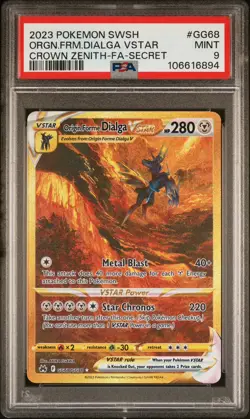 2023 POKEMON SWSH CROWN ZENITH SECRET FULL ART/ORIGIN FORME DIALGA VSTAR PSA 9 - Image 1