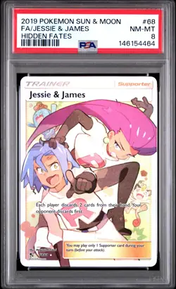 Pokemon Card Jesse & James 68/68 Hidden Fates Full Art Sun and Moon 2019 PSA 8 - Image 3