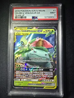PSA 9 Celebi & Venusaur GX 1/181 Team Up Tag Team Pokemon Card Mint - Image 1