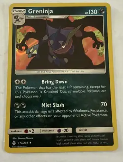 Pokemon TCG Greninja Holo Rare Card Unbroken Bonds 117/214 NM - Image 1