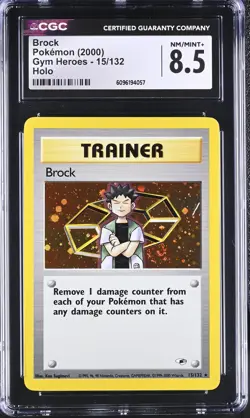 CGC 8.5 Brock 2000 Gym Heroes 15/132 Holo SWIRL Pokemon Card - Image 1