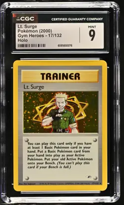 CGC 9 MINT Lt. Surge 2000 Gym Heroes 17/132 Holo Pokemon Card - Image 1