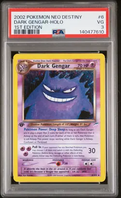 2002 POKEMON NEO DESTINY 1ST ED #6 DARK GENGAR-HOLO PSA 3 - Image 1