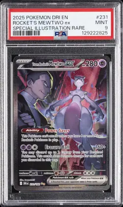 2025 POKEMON DRI EN-DESTINED RIVALS #231 TEAM ROCKET'S MEWTWO EX PSA 9 - Image 1