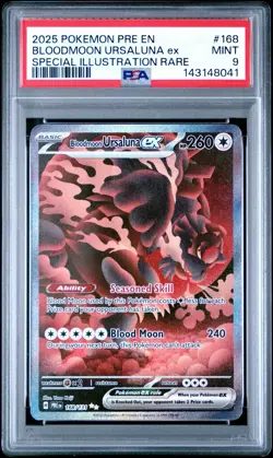 2025 POKEMON PRE EN PRISMATIC EVOLUTIONS #168 BLOODMOON URSALUNA EX SIR PSA 9 - Image 1