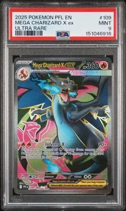 2025 POKEMON PFL EN-PHANTASMAL FLAMES ULTRA RARE #109 MEGA CHARIZARD X EX PSA 9 - Image 1