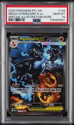 2025 POKEMON PFL EN-PHANTASMAL FLAMES #125 MEGA CHARIZARD X EX PSA 10 - Image 1