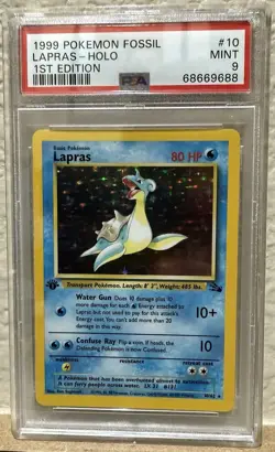 1999 Pokemon Fossil Lapras card #10/62, 1st Edition, PSA 9 Mint, Holo Rare. - Image 1