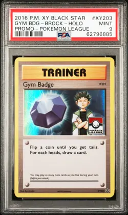 2016 POKEMON XY BLACK STAR PROMO POKEMON LEAGUE GYM BADGE-BROCK-HOLO PSA 9 - Image 1