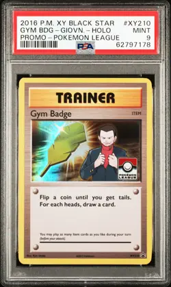 2016 POKEMON XY BLACK STAR PROMO POKEMON LEAGUE GYM BADGE-GIOVANNI-HOLO PSA 9 - Image 1