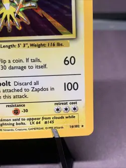 Pokemon TCG Zapdos 16/102 Base Set Unlimited Holo Rare WOTC VTG 1999 NM-/LP+ - Image 4