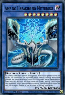 ALIN-EN092 Ame No Habakiri No Mitsurugi Super Rare 1st Edition YuGiOh Card - Image 1