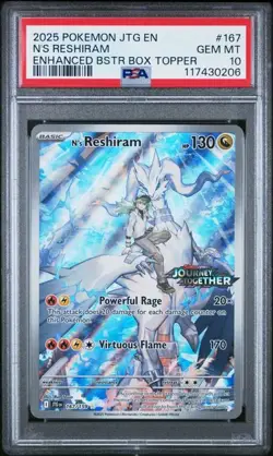 2025 POKEMON JTG EN-JOURNEY TOGETHER #167 N'S RESHIRAM BOX TOPPER PSA 10 QR206 - Image 1
