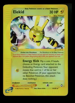 Elekid 9/147 Aquapolis 2002 Reverse Rare Holo e-Series Pokemon Card TCG - Image 1