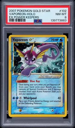 2007 POKEMON EX POWER KEEPERS GOLD STAR #102 VAPOREON-HOLO PSA 8 - Image 1