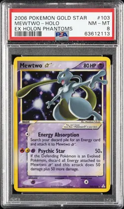 2006 POKEMON EX HOLON PHANTOMS GOLD STAR #103 MEWTWO-HOLO PSA 8 - Image 1