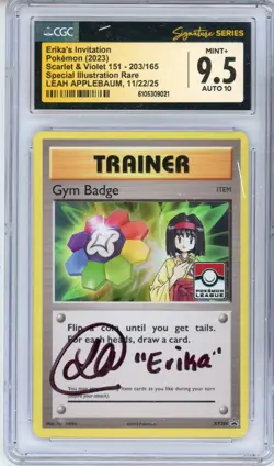 CGC Signed Leah Applebaum Gym Badge (Erika) XY206 XY Holo Pokemon TCG 2023 - Image 1