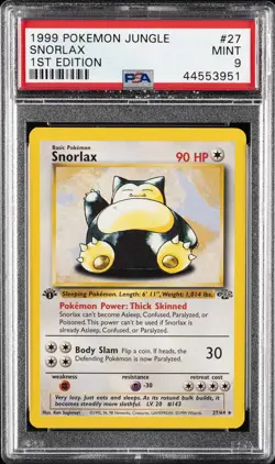 1999 POKEMON JUNGLE 1ST ED #27 SNORLAX PSA 9 - Image 1