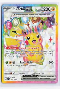 Pikachu EX 219/191 Ultra Rare Pokemon TCG Surging Sparks SV8 NM - Image 1