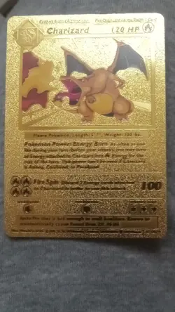 Pokemon Charizard Metal Collectible Card Gold Flame Type 120HP Pokemon TCG - Image 1
