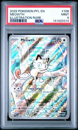 Pokemon Meowth 106/094 Phantasmal Flames Illustration rare PSA 9 Mint - Image 1