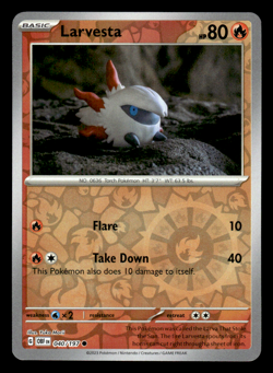 Reverse Holo Larvesta 040/197 Common Obsidian Flames Pokemon TCG NM - Image 1