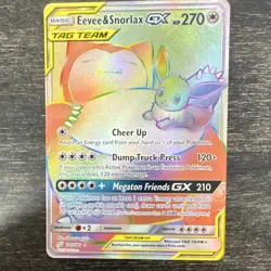 Pokemon Eevee & Snorlax GX 191/181 Sm-Team Up Secret Rare Holo 270 HP - Image 1