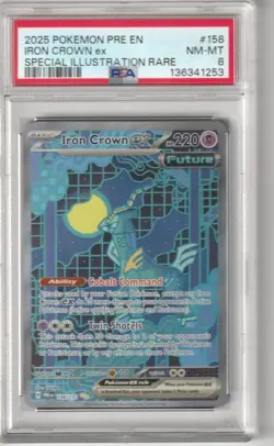 PSA 8 Iron Crown ex 158/131 Pokemon Sv: Prismatic Evolutions Holo - Image 1