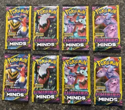 Pokemon Unified Minds - Sun & Moon 3 Card Booster Pack Lot of 8- 2x Full Art Set - Image 1