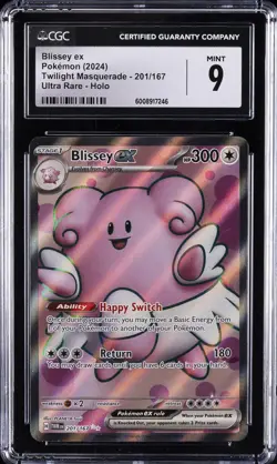 2024 POKEMON TWILIGHT MASQUERADE, ULTRA RARE - HOLO #201/167 BLISSEY EX CGC 9 - Image 1