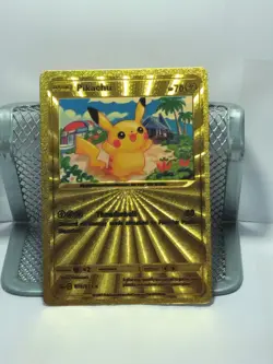Gold Pokemon Card Pikachu On The Beach - Image 1