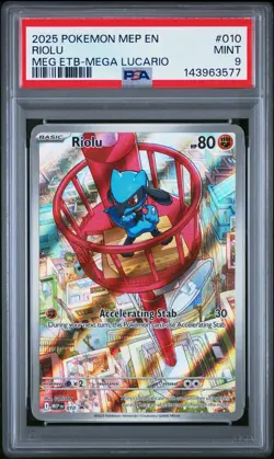 PSA 9 Riolu MEP EN 010 Pokemon Mega Lucario ETB Promo Elite Trainer Box MINT - Image 1