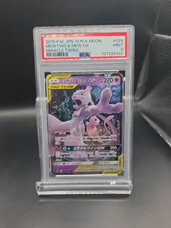 PSA 9 Mewtwo & Mew GX 029 Pokemon Sun Moon Miracle Twins Japanese 2019 - Image 1