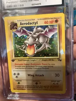 Pokemon Aerodactyl Fossil 1st Edition Prerelease Galaxy Star Holo CGC 8 - Image 2