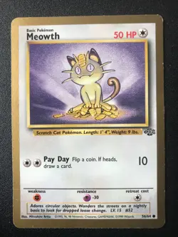 Meowth 56/64 Gold Border Jungle set Wizards Pokemon non-holo rare card - Image 1