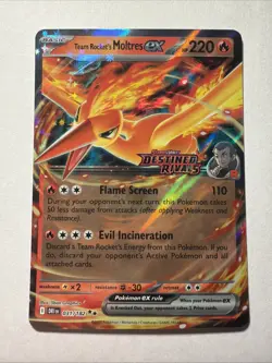 Team Rocket's Moltres ex 031/182 STAMPED Pokemon Destined Rivals Double Rare Min - Image 1