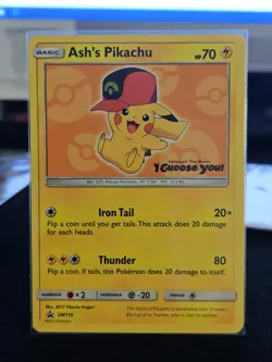 Pokemon Ash's Pikachu SM110 Sun & Moon Promo Basic Thunder I CHOOSE YOU - Image 1
