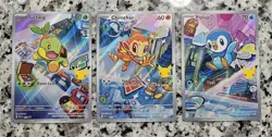 Pokemon First Partner Illustration Turtwig 040 Chimchar 041 Piplup 042 Promo Set - Image 1